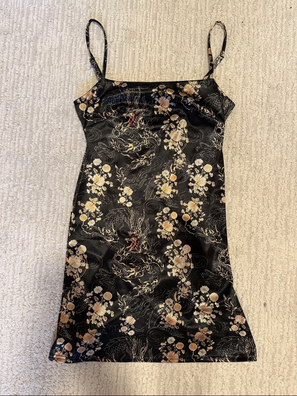 Urban Outfitters Black Satin Dragon & Floral Slip Dress